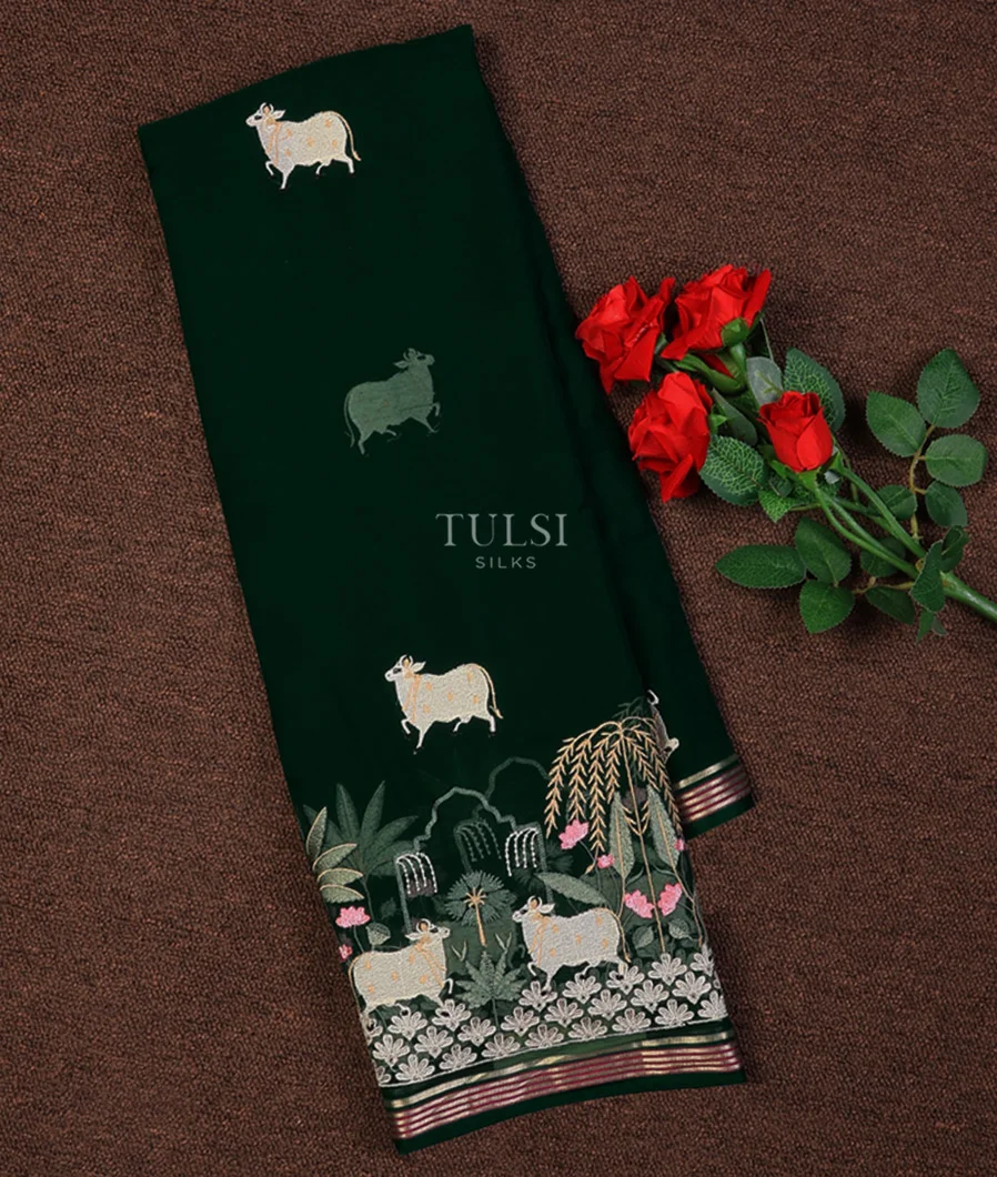 Green Chiffon Silk Embroidery Saree T715784-image