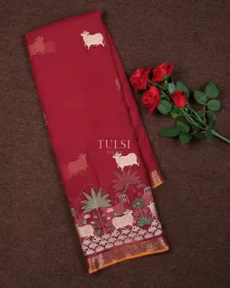 Reddish Pink Chiffon Silk Embroidery Saree T715783-image