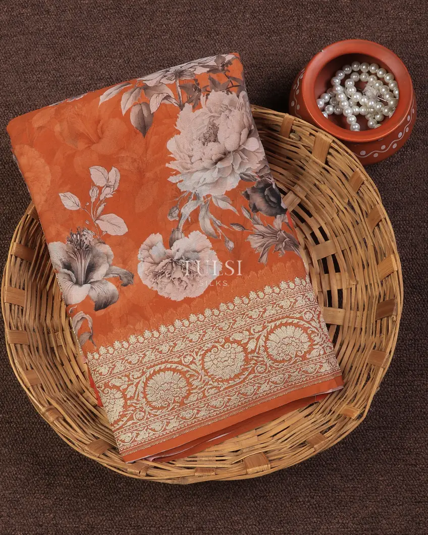 Rust Georgette Silk Saree T713679-image
