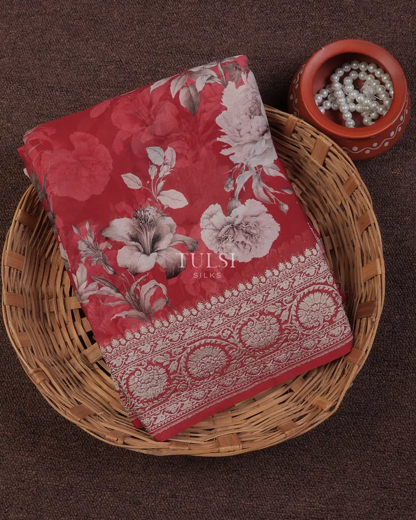 Red Georgette Silk Saree T713685-image