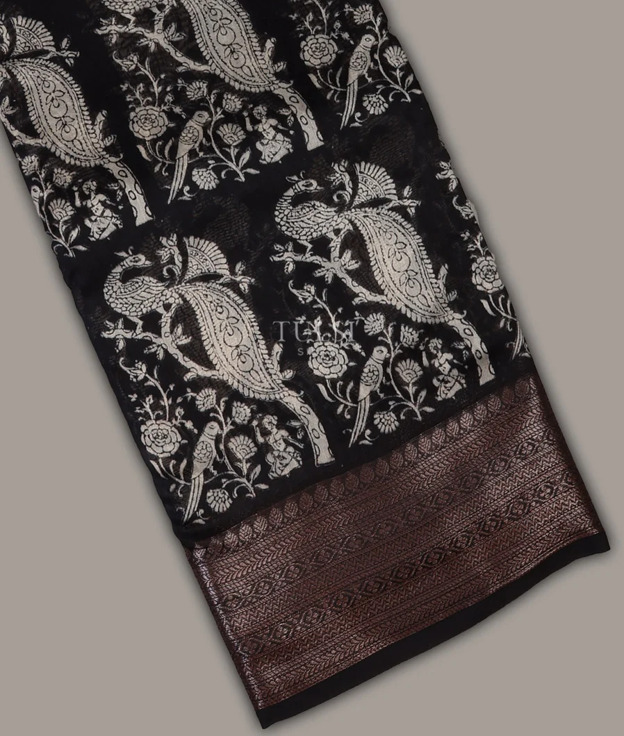 Black Soft Printed Cotton Saree T704086-image
