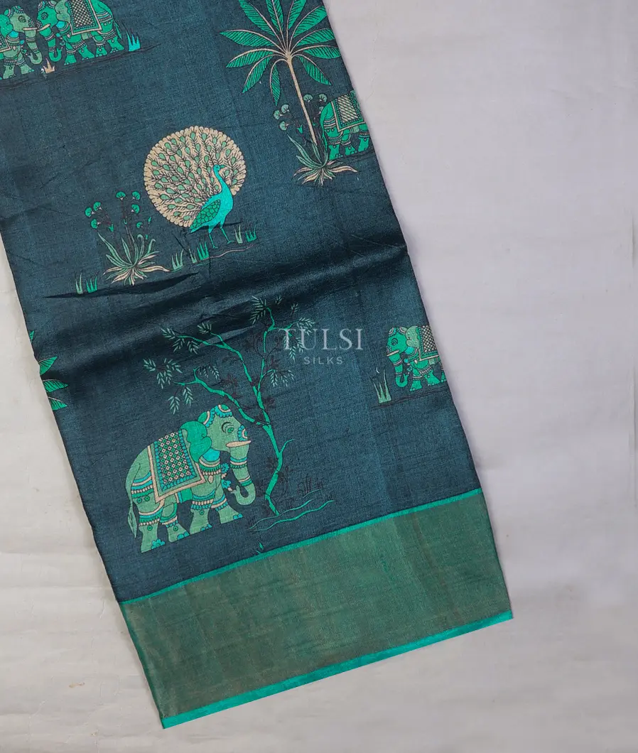 Blue Tussar Printed Saree T714594-image