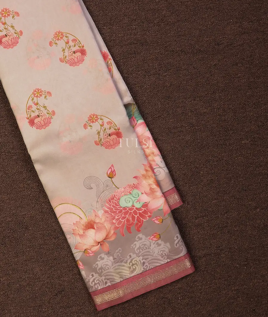 Grey Printed Soft Silk Saree T679233-image