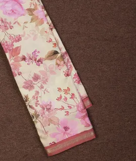 Off-White Printed Soft Silk Saree T679358-image