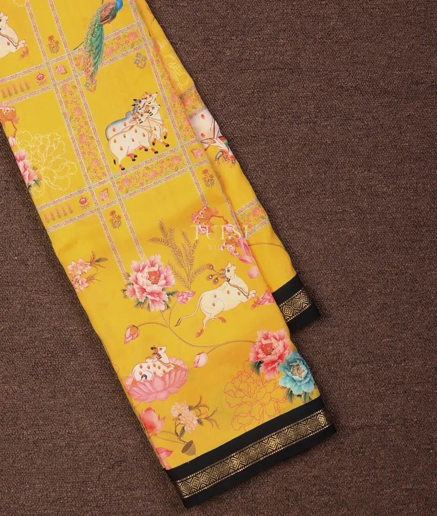 Yellow Printed Soft Silk Saree T691170-image
