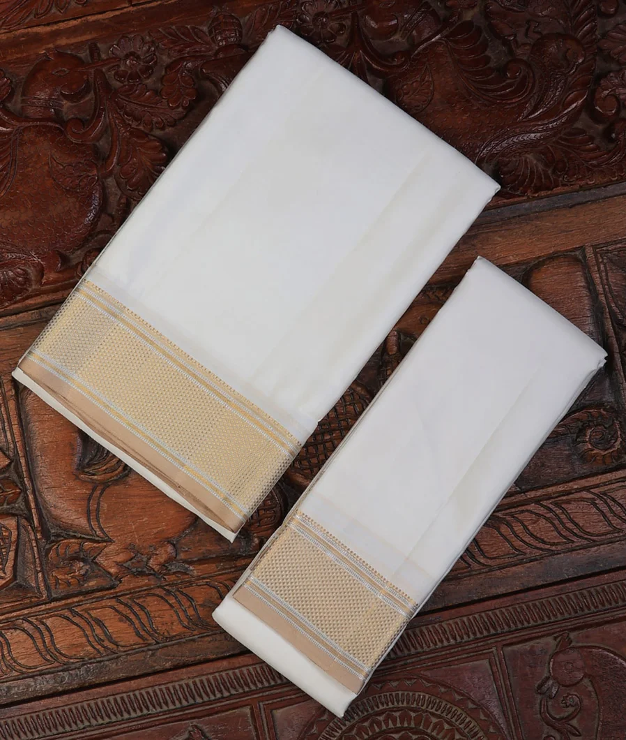 Off-White Handwoven Kanjivaram Silk Dhoti and Vastharam T716867-image