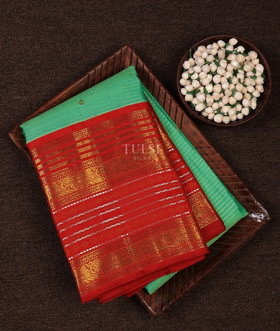 Bluish Green Kanjivaram Silk Saree T704312-image