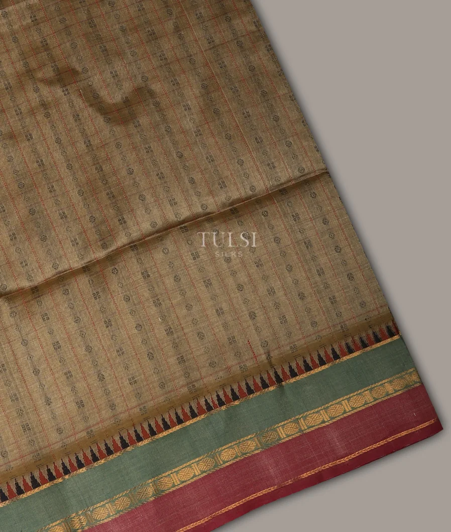Greenish Beige Silk Cotton Saree T715292-image