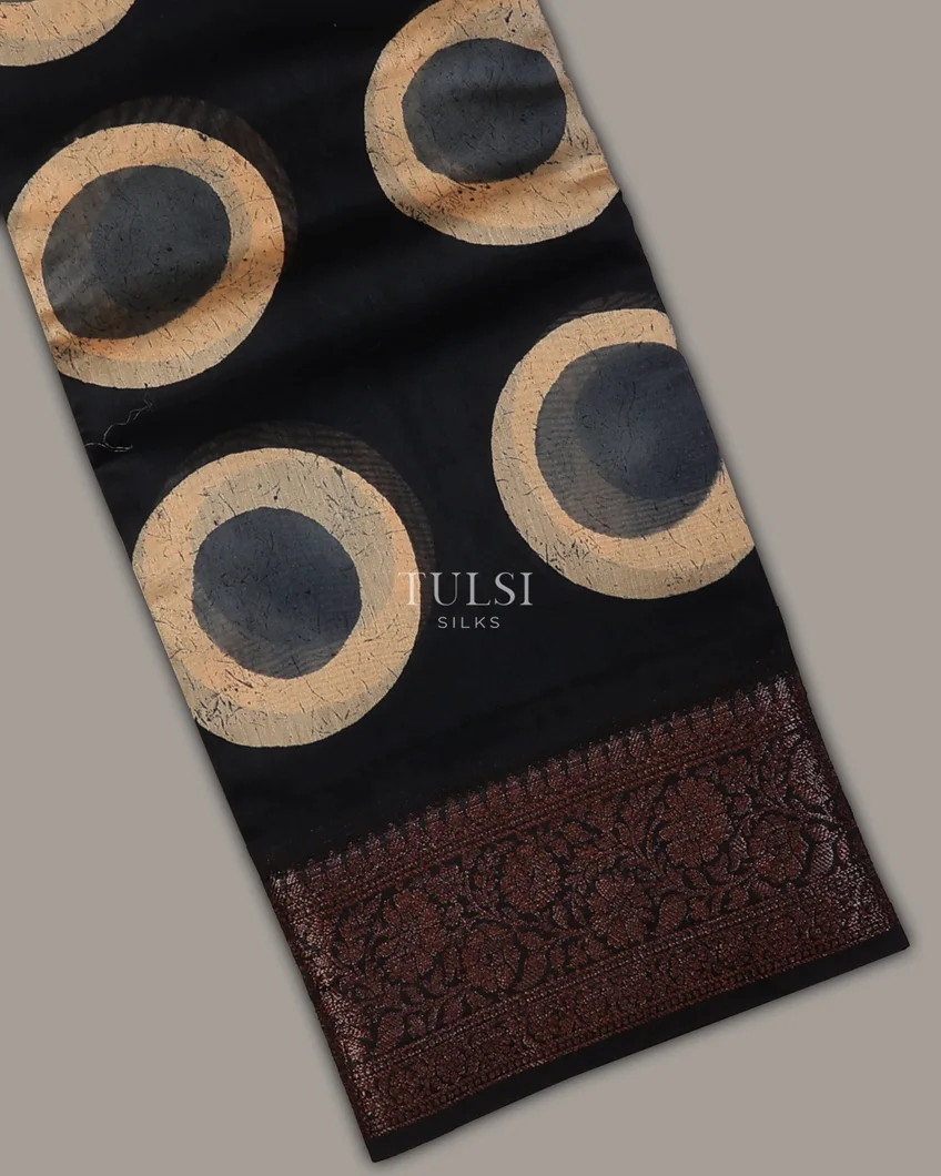 Black Chanderi Cotton Saree T714464-image
