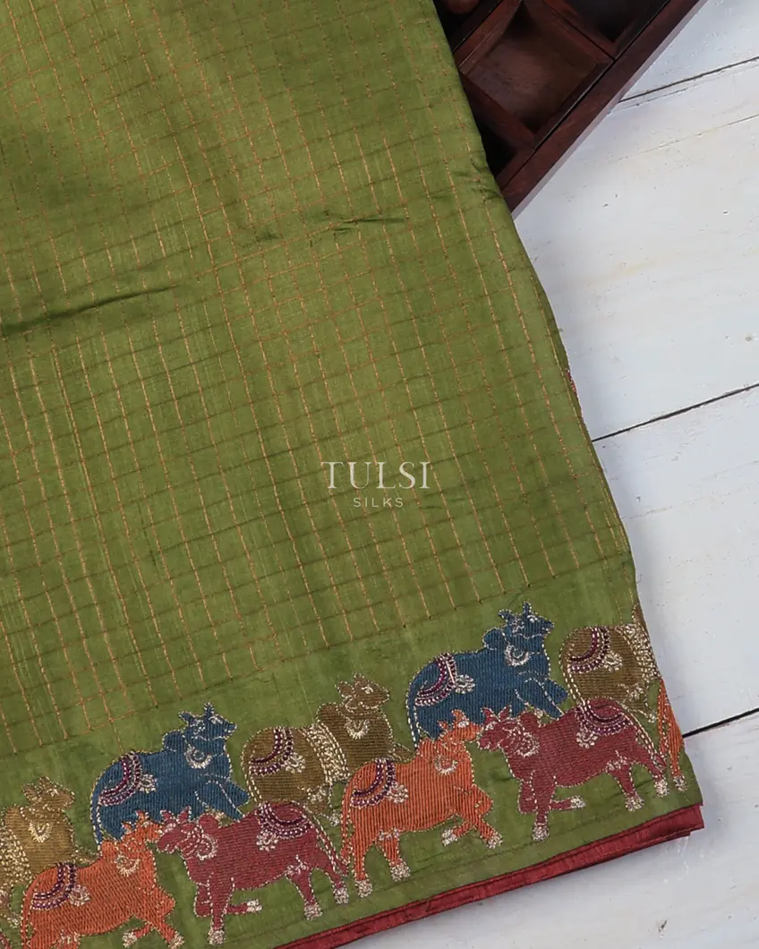 Green Tussar Embroidery Saree T717654-image