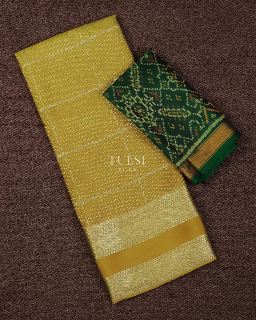 Greenish Yellow Mysore Silk Saree T718641-image