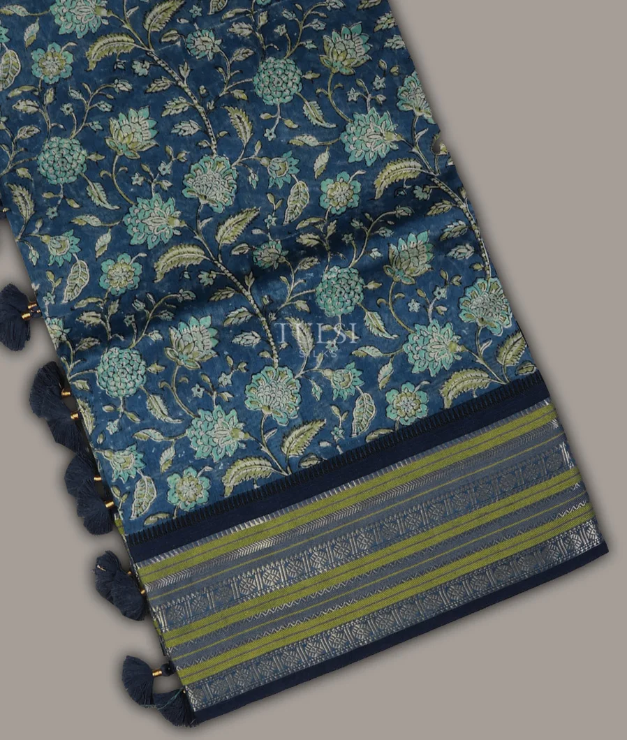 Blue Chanderi Cotton Saree T703918-image