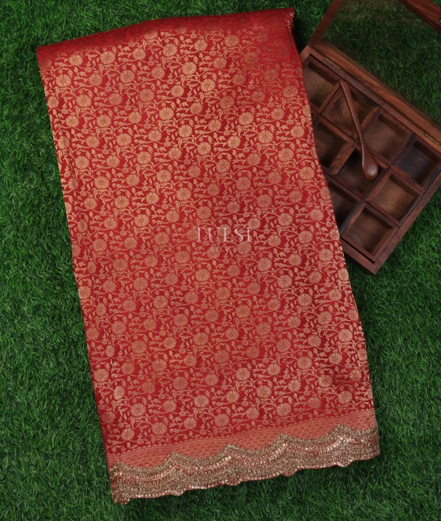 Red Crepe Silk Embroidery Saree T719938-image