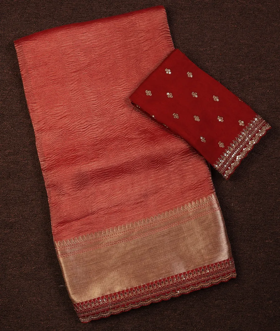 Red Banaras Tissue Crushed Organza Saree T691252-image