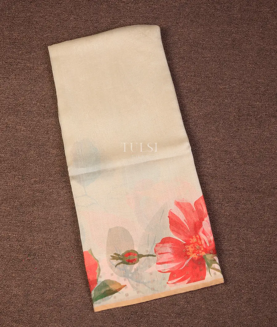 Off-White Organza Printed Saree T719028-image