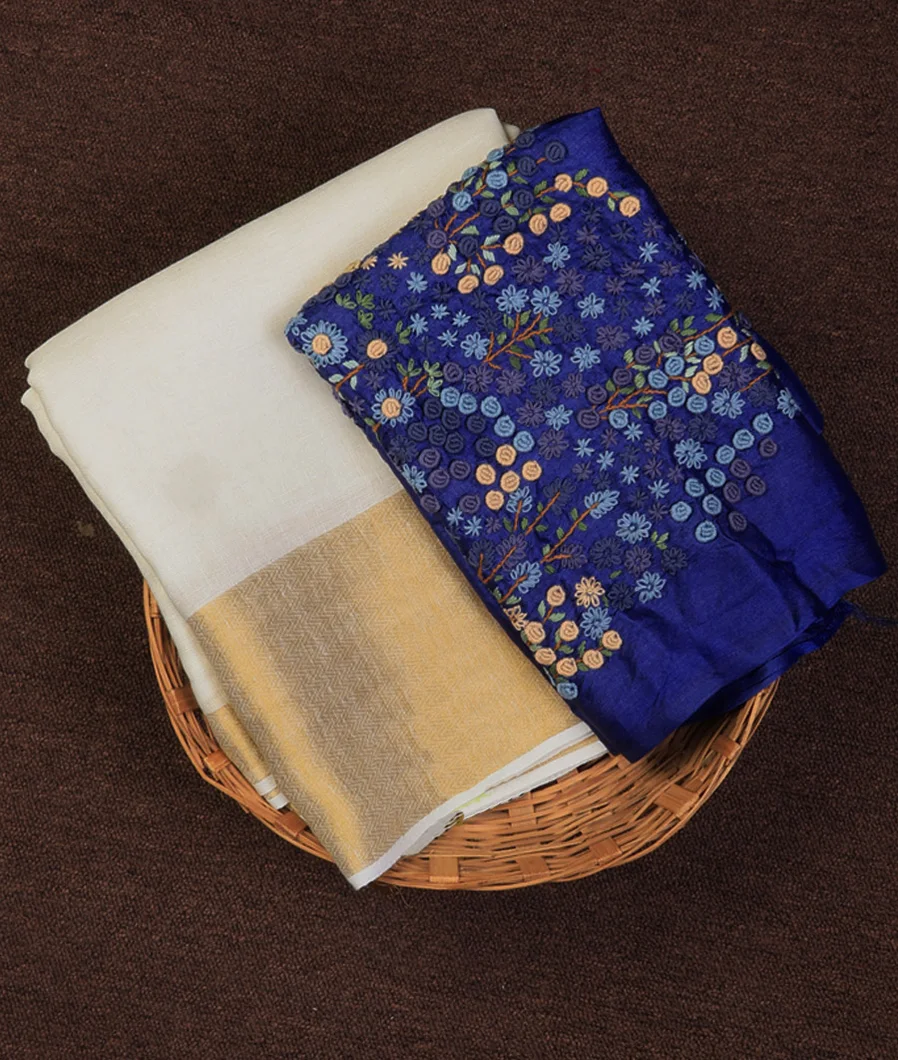 White Handwoven Linen Saree T640517-image