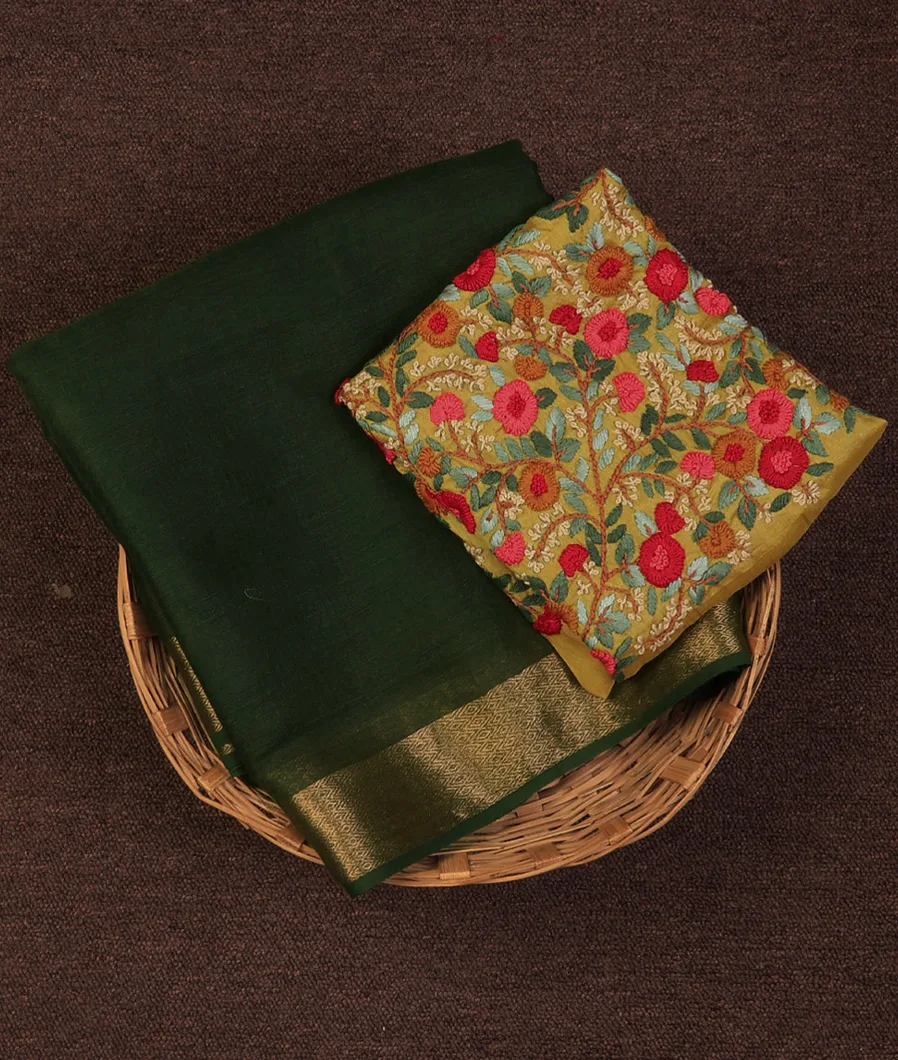 Green Handwoven Linen Saree T707648-image