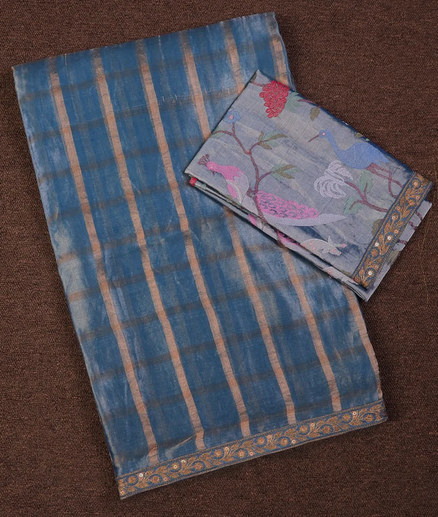 Blue Kora Tissue Organza Embroidery Saree T708760-image