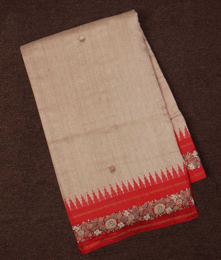 Beige Tussar Embroidery Saree T719948-image