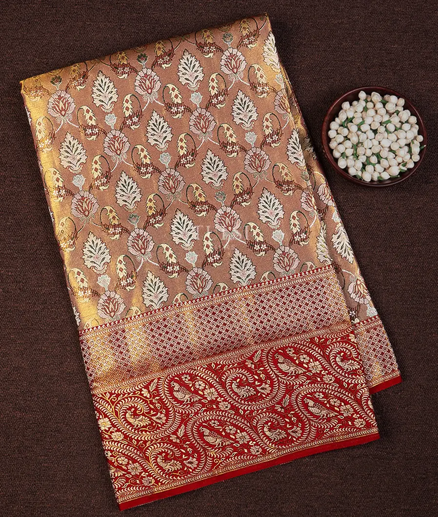 Rose Gold Handwoven Kanjivaram Tissue Silk Saree T715990-image