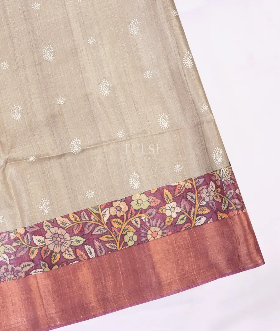 Beige Tussar Embroidery Saree T716411-image