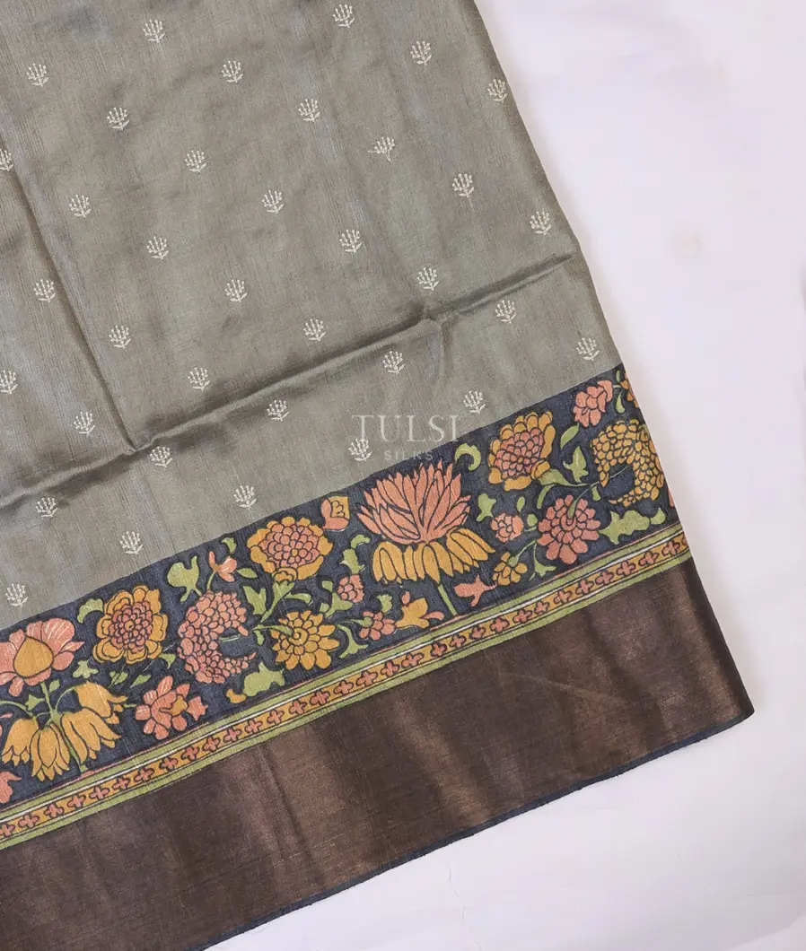 Grey Tussar Embroidery Saree T716416-image