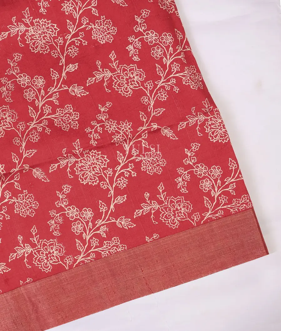 Red Printed Raw Silk Saree T642881-image