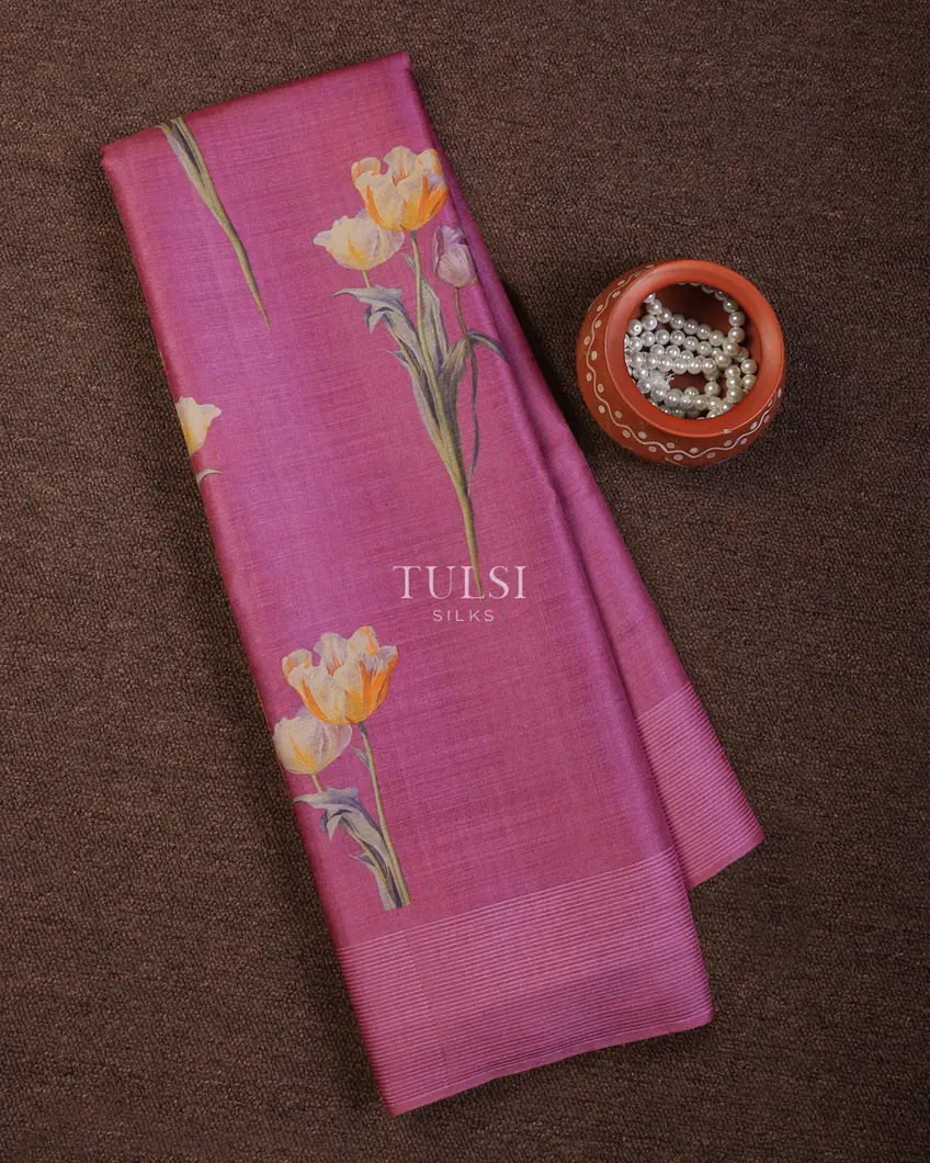 Pink Tussar Printed Saree T721991-image