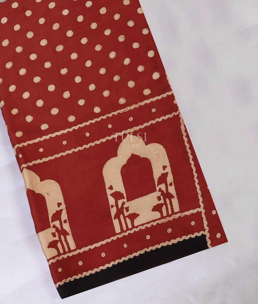Red Ajrakh Printed Modal Silk Saree T712830-1-image