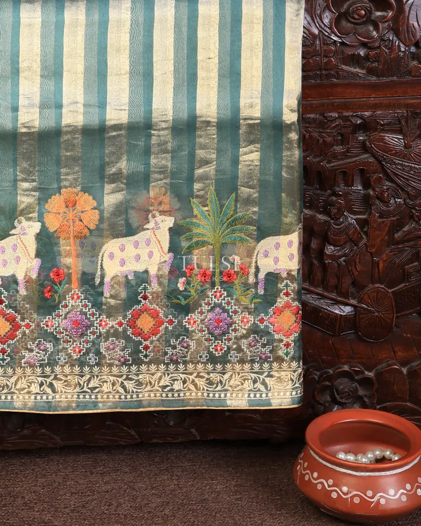 Blue Kora Organza Embroidery Saree T721442-image