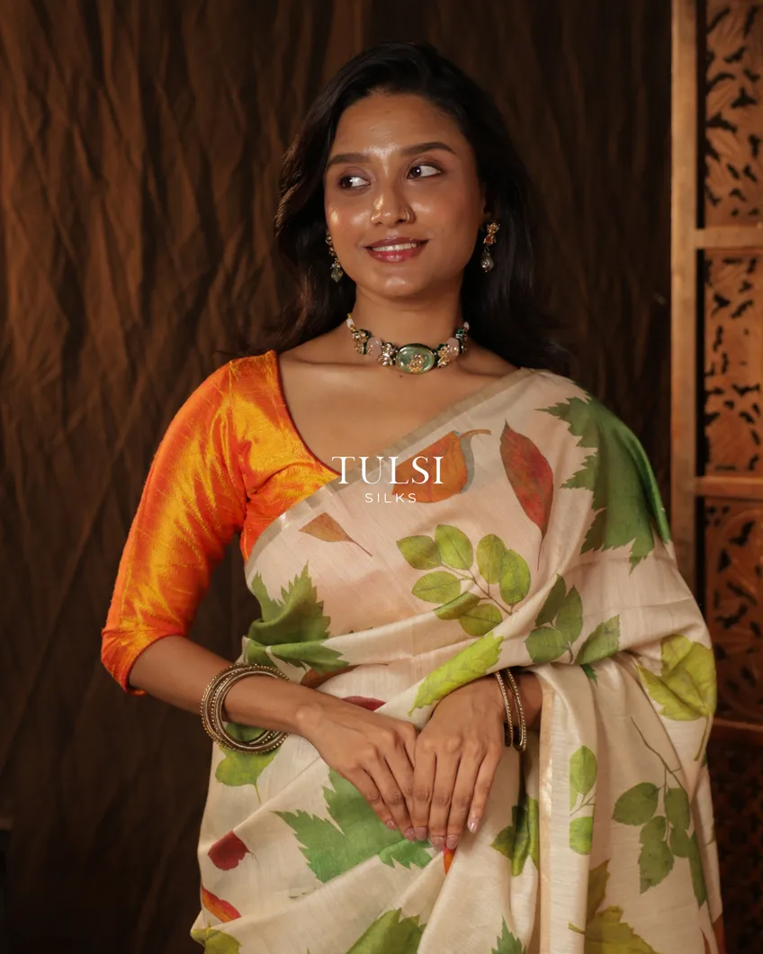 Beige Tussar Printed Saree T705314-image