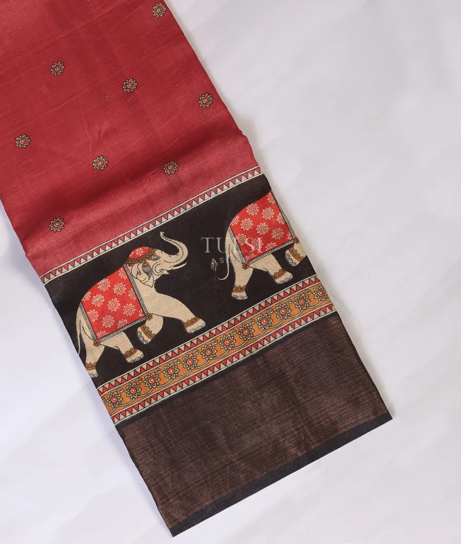Red Tussar Printed Saree T721515-image