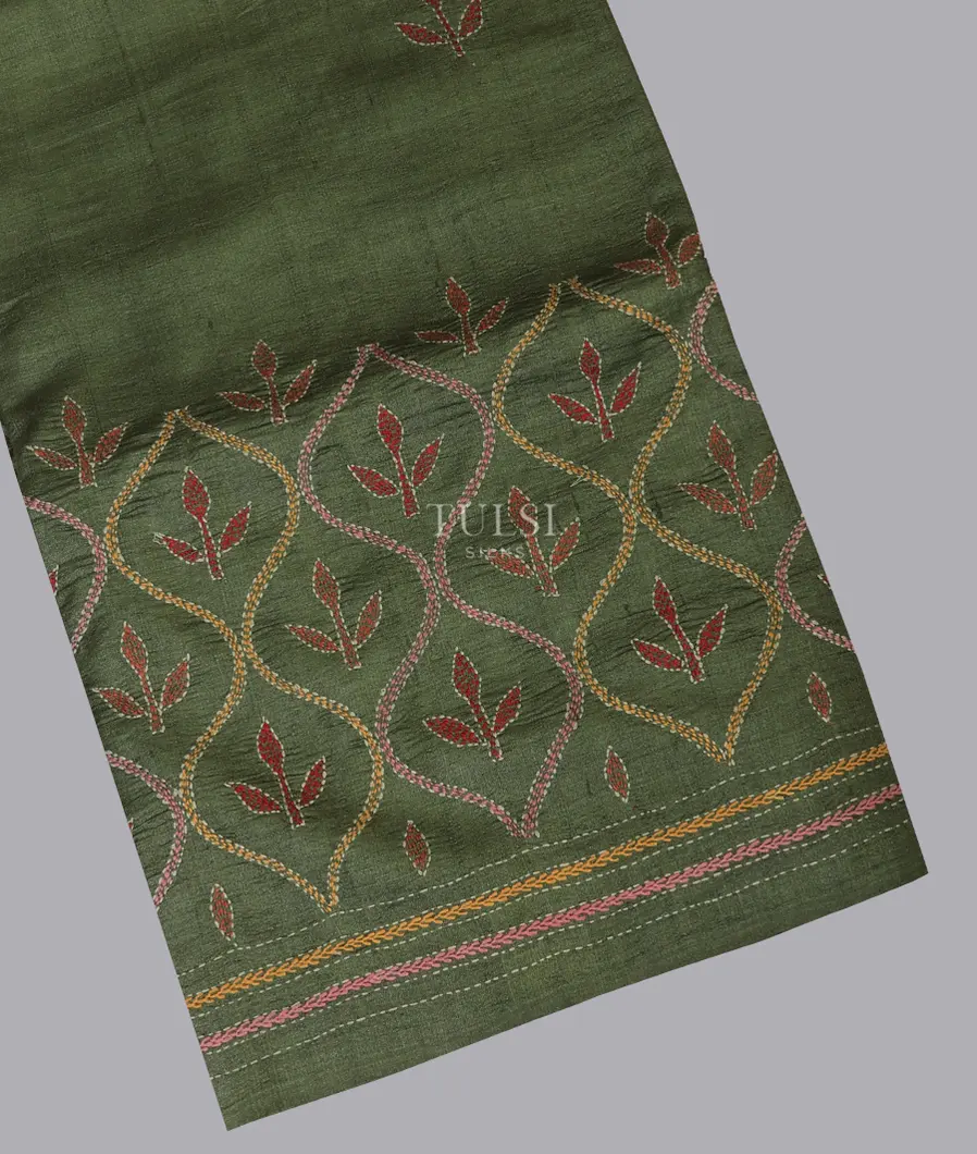 Dark Green Tussar Embroidery Saree T697896-image