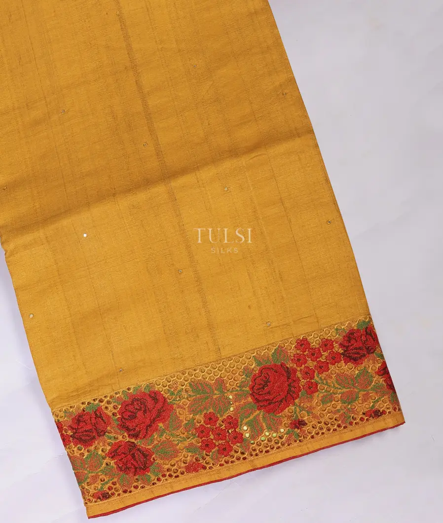 Yellow Tussar Cutwork Saree T713747-image