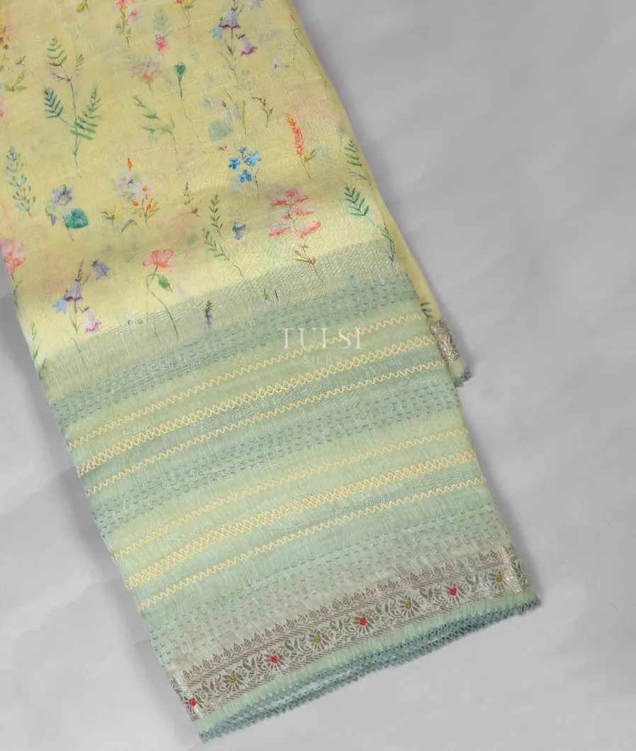Light Yellow Linen Printed Saree T700866-image