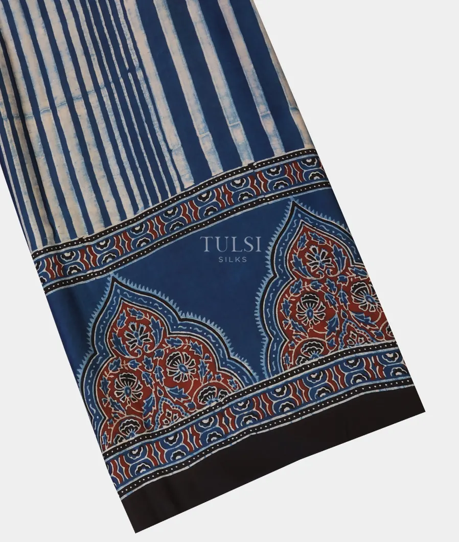 Blue Ajrakh Printed Modal Silk Saree T712824-image