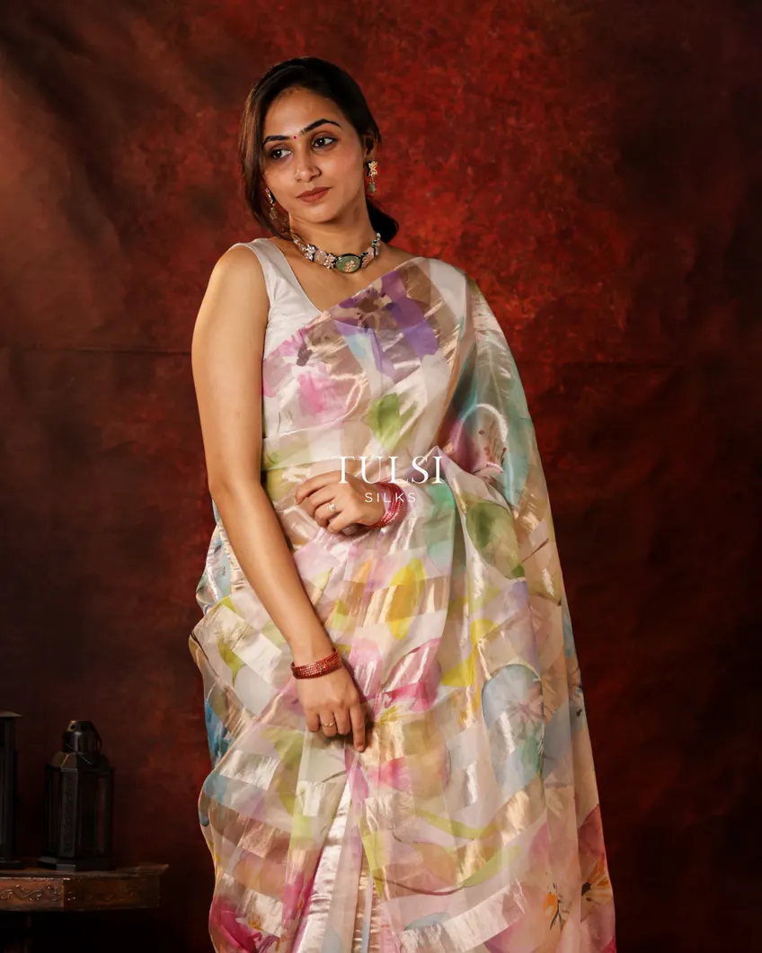 Multicolour Kora Organza Printed Saree T689441-image