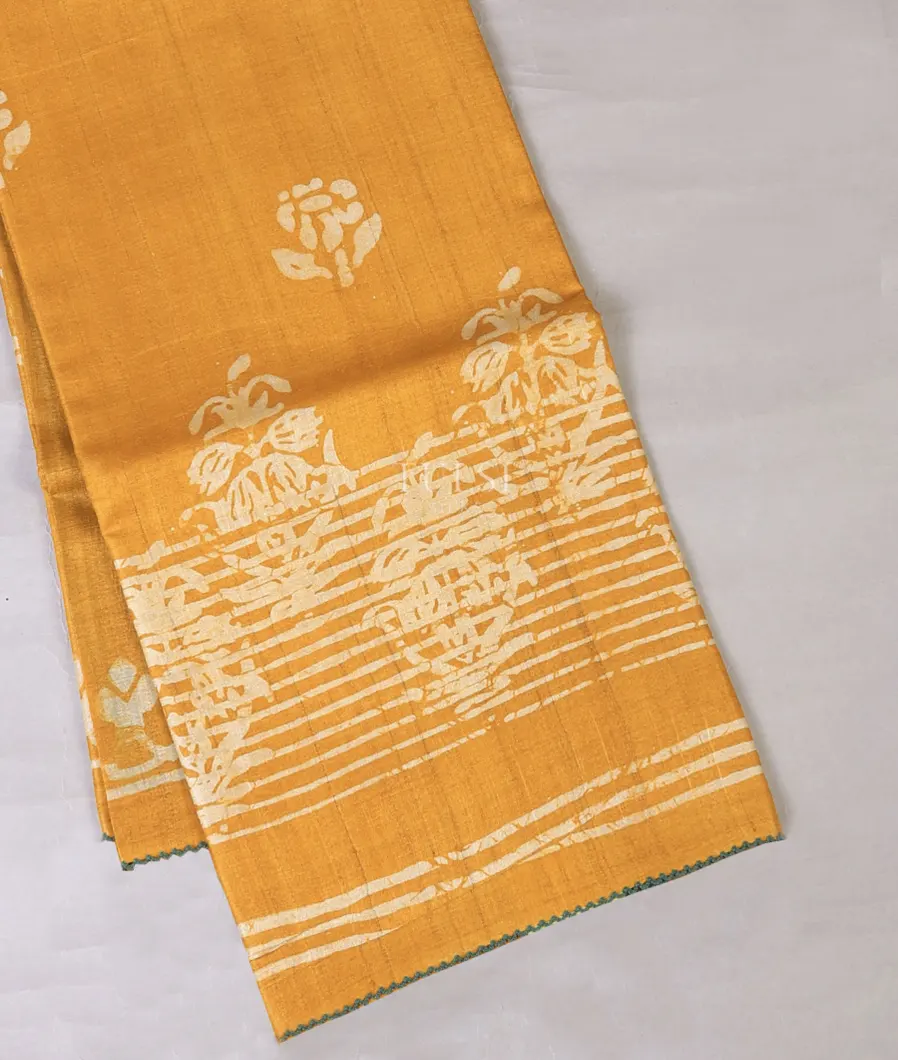 Yellow Tussar Printed Saree T695007-image