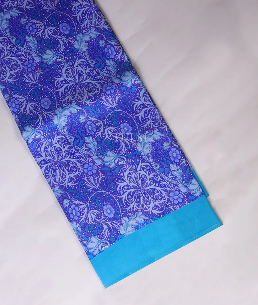 Blue Printed Silk Saree T599593-1-image