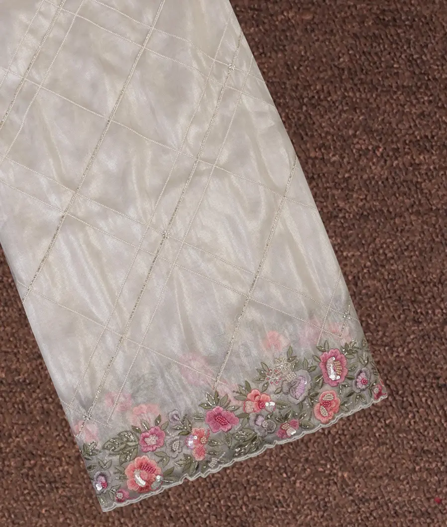 Light Grey Kora Tissue Organza Embroidery Saree T691361-1-image