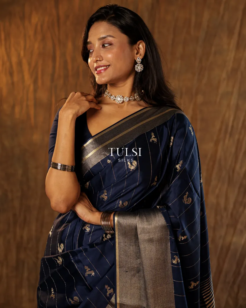 Navy Blue Mysore Crepe Silk Saree T721241-image