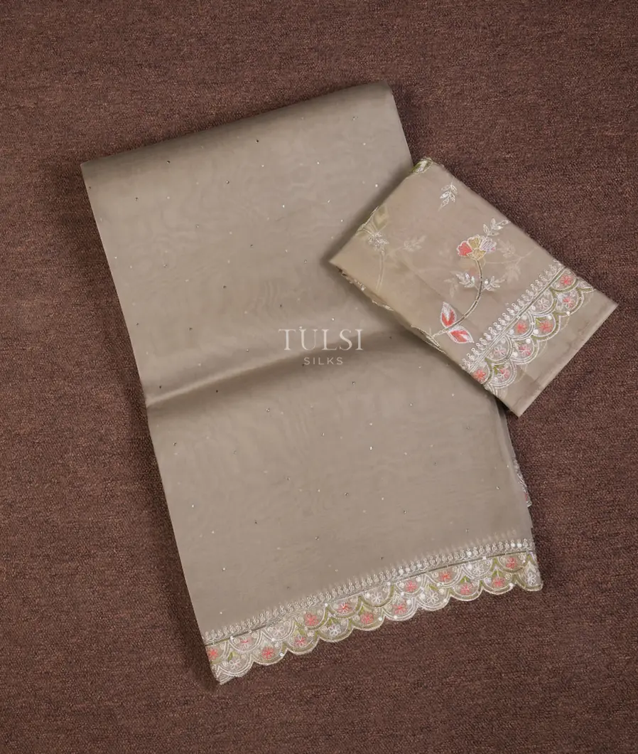 Beige Kora Organza Embroidery Saree T711037-image