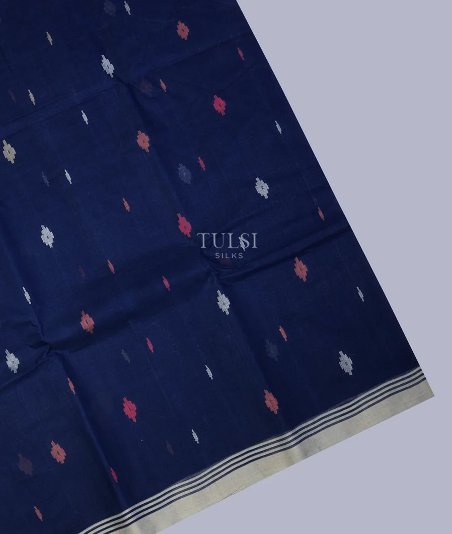 Blue Muslin Cotton Saree T656100 (Without Blouse)-image