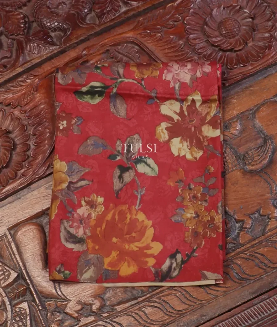 Red Hand Printed Kanjivaram Silk Blouse T566760-image