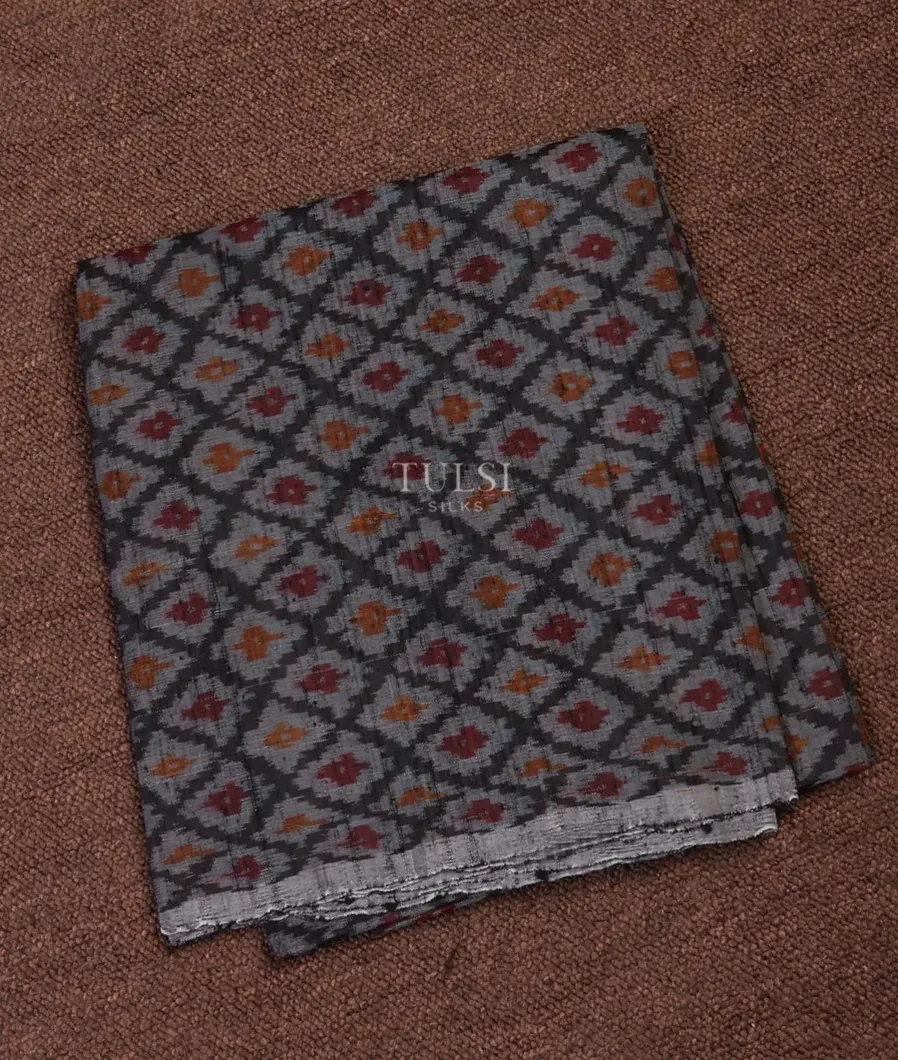 Grey Ikat Blouse with Raw Silk finish T716800-image