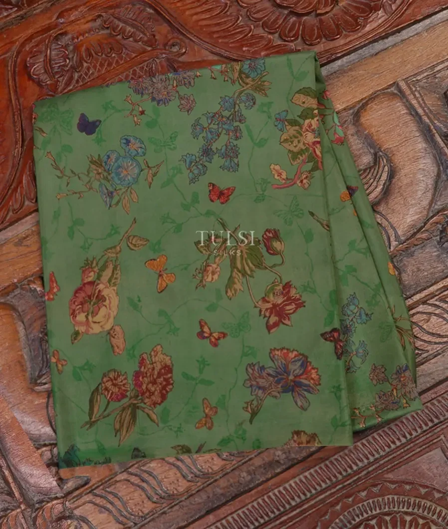 Green Hand Printed Kanjivaram Silk Blouse T514307-image