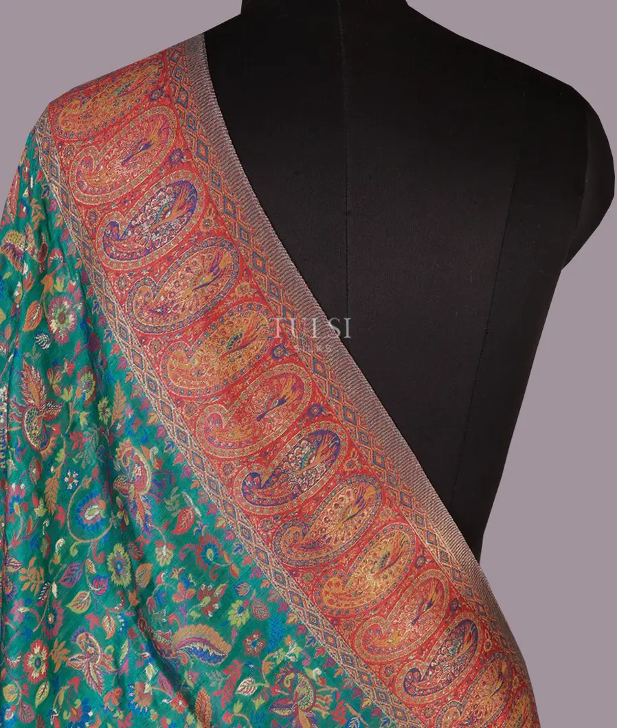 Greenish Blue Kashmir Kani Silk Dupatta T721895-image