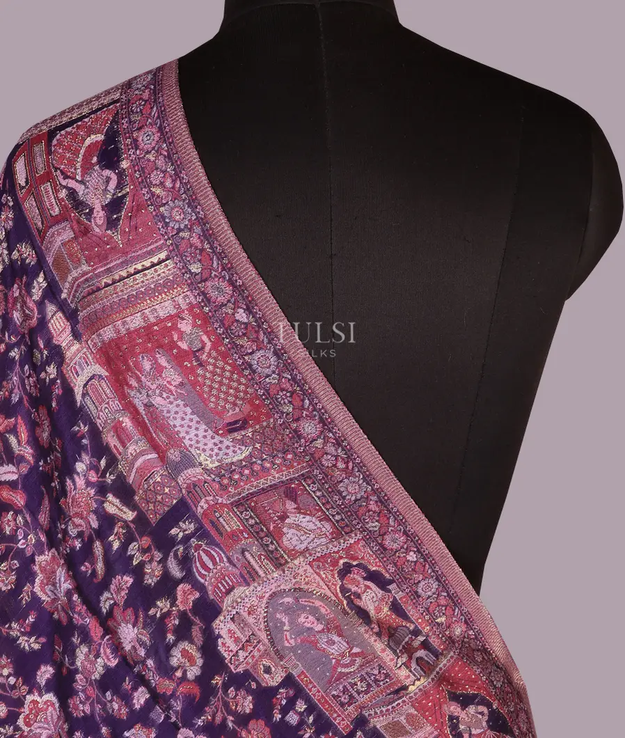 Purple Kashmir Kani Silk Dupatta T721889-image