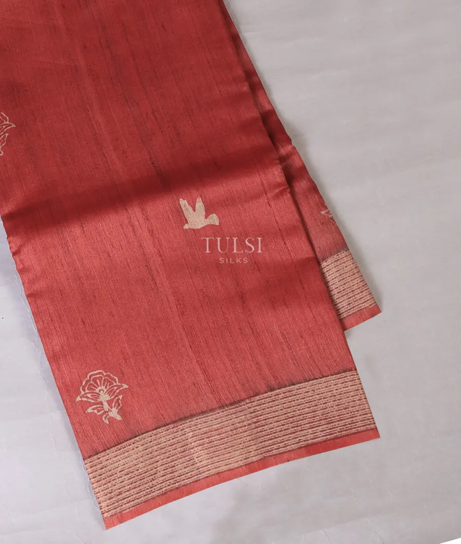 Red Tussar Printed Saree T719890-image