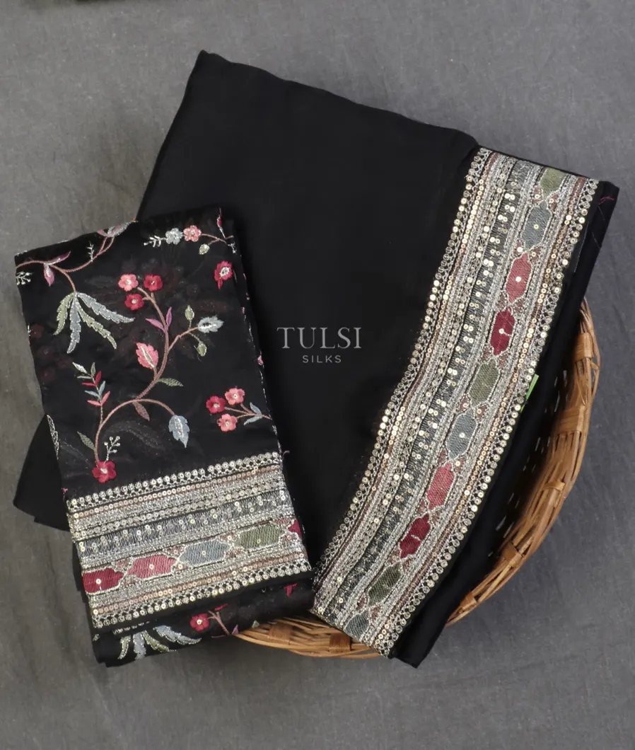 Black Kora Organza Embroidery Saree T726263-image